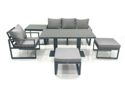 Rackhams 6 Seater Garden Sofa Set Aluminium Furniture Rising Dining Tabe Set with Chair 2 Big Footstool Side Table Dark Grey - thumbnail 2