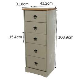 Rackhams Corona Grey Modern 5-Drawer Narrow Chest of Drawers - Grey - thumbnail 4
