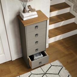 Rackhams Corona Grey Modern 5-Drawer Narrow Chest of Drawers - Grey - thumbnail 3