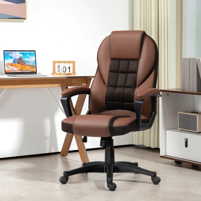 Rackhams Executive Office Chair High Back Computer Chair with Armrests Grey - Brown - image 1