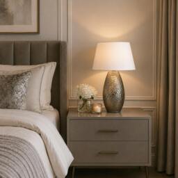 Rackhams Caitlin Silver Oval Ceramic Table Lamp With White Shade - thumbnail 2