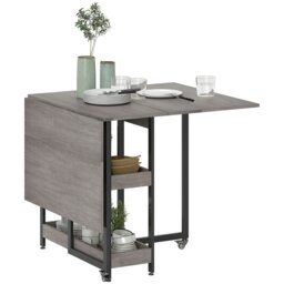 Rackhams Folding Dining Table, Drop Leaf Table with Open Compartments, Grey - White - thumbnail 2