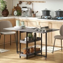 Rackhams Folding Dining Table, Drop Leaf Table with Open Compartments, Grey - White - thumbnail 3