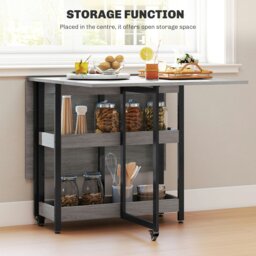 Rackhams Folding Dining Table, Drop Leaf Table with Open Compartments, Grey - White - thumbnail 5