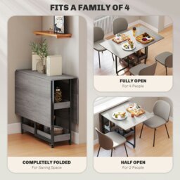 Rackhams Folding Dining Table, Drop Leaf Table with Open Compartments, Grey - White - thumbnail 4
