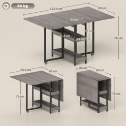 Rackhams Folding Dining Table, Drop Leaf Table with Open Compartments, Grey - White - thumbnail 6