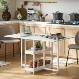 Rackhams Folding Dining Table, Drop Leaf Table with Open Compartments, Grey - White