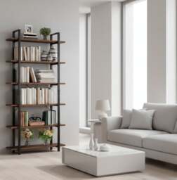 Rackhams Tall 6-Tier Bookcase 210cm Vintage Brown & Black Freestanding Bookshelf for Living Room & Office - thumbnail 3