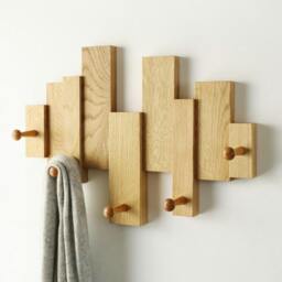 Rackhams Solid Oak Blocks Coat Rack - Shaker Pegs - Double Oak Blocks Coat Rack - thumbnail 2