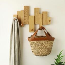 Rackhams Solid Oak Blocks Coat Rack - Shaker Pegs - Double Oak Blocks Coat Rack - thumbnail 1