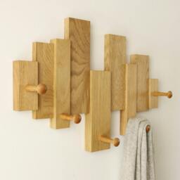 Rackhams Solid Oak Blocks Coat Rack - Shaker Pegs - Double Oak Blocks Coat Rack - thumbnail 3