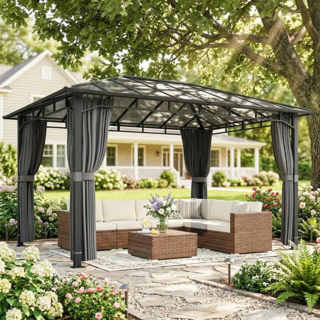 Rackhams 3 x 4 m Hardtop Gazebo with PC Roof, Aluminium Frame, Dark Grey - 402 x 302 x 267 cm - Hardtop Gazebo - Dark Grey - image 1