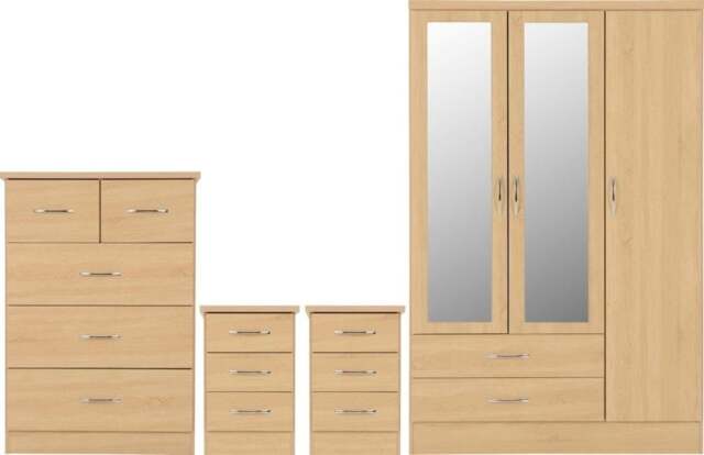 Rackhams Nevada 3 Door Wardrobe 4 Piece Bedroom Set - Sonoma Oak - image 1