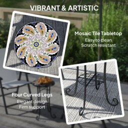 Rackhams 35.5cm Round Mosaic Garden Side Table Plant Stand w/ Shelf, Orange - Blue - Metal, Ceramic Tile - Φ35.5 x 54.5H cm - thumbnail 4