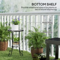 Rackhams 35.5cm Round Mosaic Garden Side Table Plant Stand w/ Shelf, Orange - Blue - Metal, Ceramic Tile - Φ35.5 x 54.5H cm - thumbnail 5