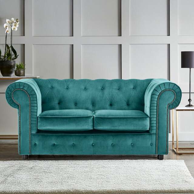 Rackhams Ashbourne Chesterfield Plush Velvet 2 Seater - Teal - image 1
