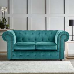 Rackhams Ashbourne Chesterfield Plush Velvet 2 Seater - Teal