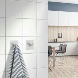 Rackhams Brushed Stainless Steel Single Towel Hook (45 x 45mm) Self Adhesive Bathroom Wall Mounted - thumbnail 2