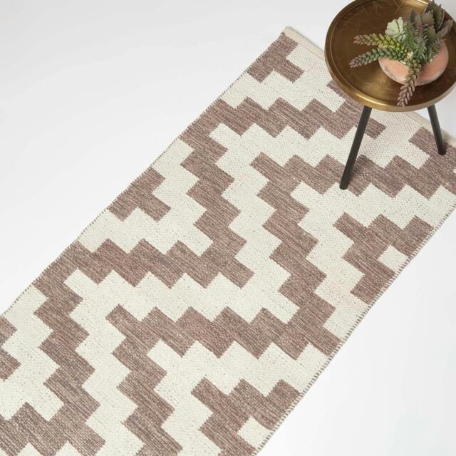Rackhams Malina Brown & Natural Kilim Cotton Rug - 66 x 200 cm - image 1