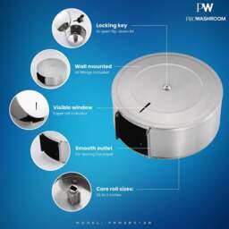 Rackhams Pro Washroom Stainless Steel Toilet Roll Dispenser Jumbo 300mm Roll Holder, - thumbnail 2