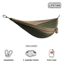 Rackhams Double Deluxe Hammock with Straps - Olive Green / Khaki - thumbnail 1