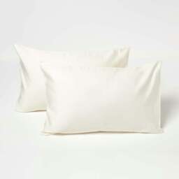 Rackhams Organic Cotton Kids Pillowcases 40 x 60 cm 400 Thread Count, 2 Pack - Cream
