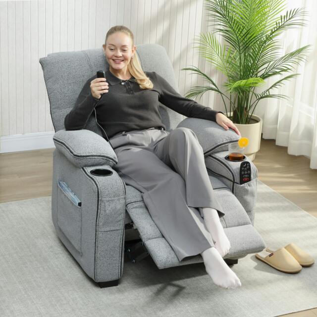 Rackhams Electric Massage Recliner Armchair with Heat, Power Reclining Chair - Metal - Grey - 1 - image 1