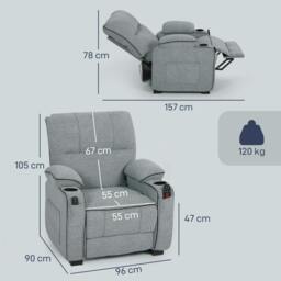 Rackhams Electric Massage Recliner Armchair with Heat, Power Reclining Chair - Metal - Grey - Velvet-feel fabric - thumbnail 3