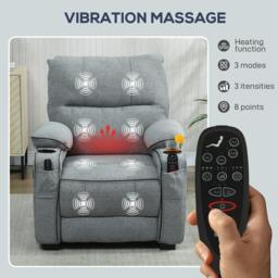 Rackhams Electric Massage Recliner Armchair with Heat, Power Reclining Chair - Metal - Grey - Velvet-feel fabric - thumbnail 4