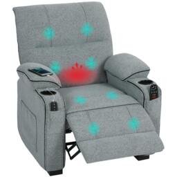 Rackhams Electric Massage Recliner Armchair with Heat, Power Reclining Chair - Metal - Grey - Velvet-feel fabric - thumbnail 2