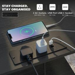 Rackhams Slim Side Table with Charging Station, Bedside Table - Black - Bedside Table - 40 x 30 cm - thumbnail 5