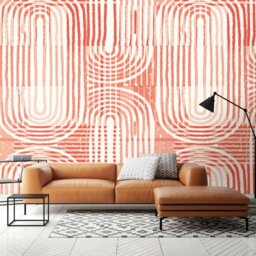 Rackhams Curved Line Texture Wall Mural - Orange - Large - W350cm x H280cm - thumbnail 1