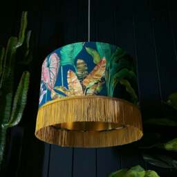 "Rackhams Magic Fruits Lampshade With Gold Lining and Antique Gold Fringing - Table / Floor Lamp - 30cm Diameter x 25cm Height (12"" x 10"")" - thumbnail 1