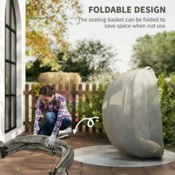 Rackhams Hanging Egg Chair, Folding Texteline Swing Hammock with Side Pocket, Cushion and Stand for Indoor Outdoor, Patio Garden Furniture, Khaki - thumbnail 5