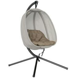 Rackhams Hanging Egg Chair, Folding Texteline Swing Hammock with Side Pocket, Cushion and Stand for Indoor Outdoor, Patio Garden Furniture, Khaki - thumbnail 1
