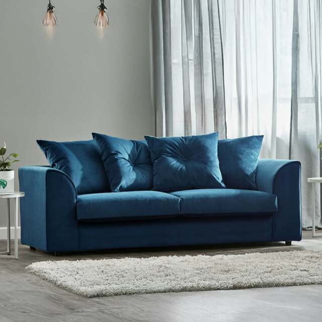 Rackhams Fernando Plush Velvet Fabric 3 Seater Sofa - Blue - image 1