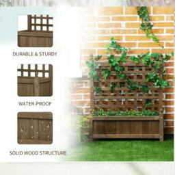 Rackhams Garden Planters with Trellis for Climbing Vines, Wood Raised Beds for Garden, Flower Pot, Indoor Outdoor, Brown - thumbnail 6