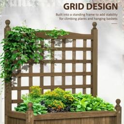 Rackhams Garden Planters with Trellis for Climbing Vines, Wood Raised Beds for Garden, Flower Pot, Indoor Outdoor, Brown - thumbnail 4