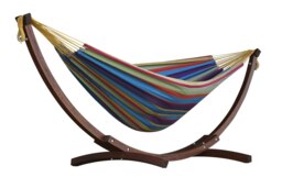 Rackhams Double Cotton Hammock with Solid Pine Arc Stand - Tropical