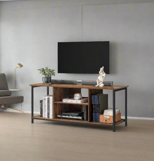 Rackhams Rustic TV Stand for TVs up to 60 Inches – Industrial Entertainment Unit with Open Shelves, 120 x 40 x 50 cm - image 1