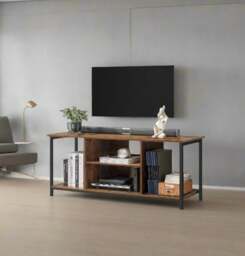 Rackhams Rustic TV Stand for TVs up to 60 Inches – Industrial Entertainment Unit with Open Shelves, 120 x 40 x 50 cm