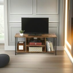 Rackhams Rustic TV Stand for TVs up to 60 Inches – Industrial Entertainment Unit with Open Shelves, 120 x 40 x 50 cm - thumbnail 2