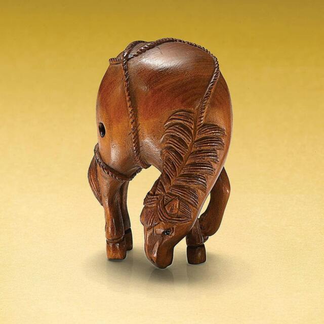 Rackhams Horse Ornament, Carved Wood, Grazing Netsuke Style