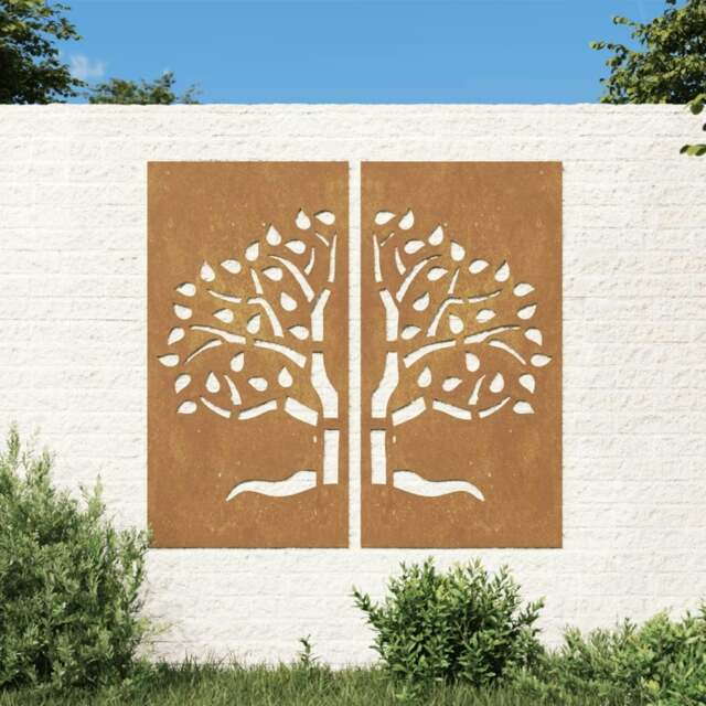 Rackhams Garden Wall Decorations 2 pcs 105x55 cm Corten Steel Tree Design