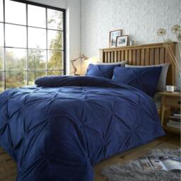 Rackhams Chiswick Pintuck Duvet Cover and Pillowcase Set - Navy - Double (200cm x 200cm)