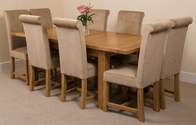 Rackhams Seattle Oak Extending Dining Table with Washington Fabric Chairs - 8 chairs - Beige - image 1