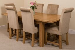 Rackhams Seattle Oak Extending Dining Table with Washington Fabric Chairs - 8 chairs - Beige - thumbnail 4