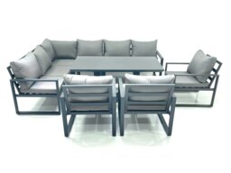 Rackhams Aluminum Outdoor Garden Furniture Set Corner Sofa 3 Chairs Adjustable Rising Lifting Dining Table Sets Dark Grey - thumbnail 1
