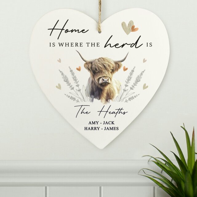 Rackhams Personalised Highland Cow Hanging Heart Ornament - image 1