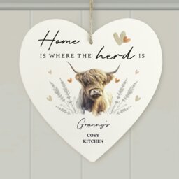 Rackhams Personalised Highland Cow Hanging Heart Ornament - thumbnail 4